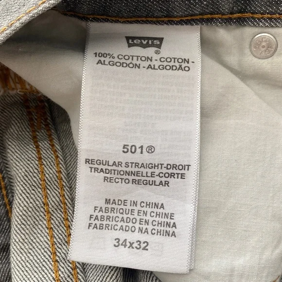 Levi’s 501 Regular Straight Grey Denim Jeans Size 34x32 - Picture 4 of 5